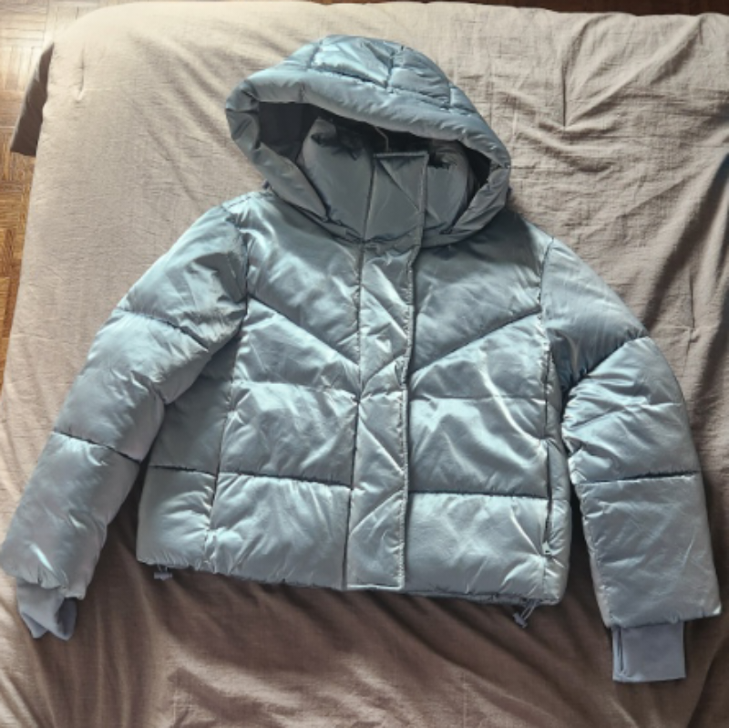 GAP Women's Metallic Blue Puffer Jacket with Detachable Hood - photo 2