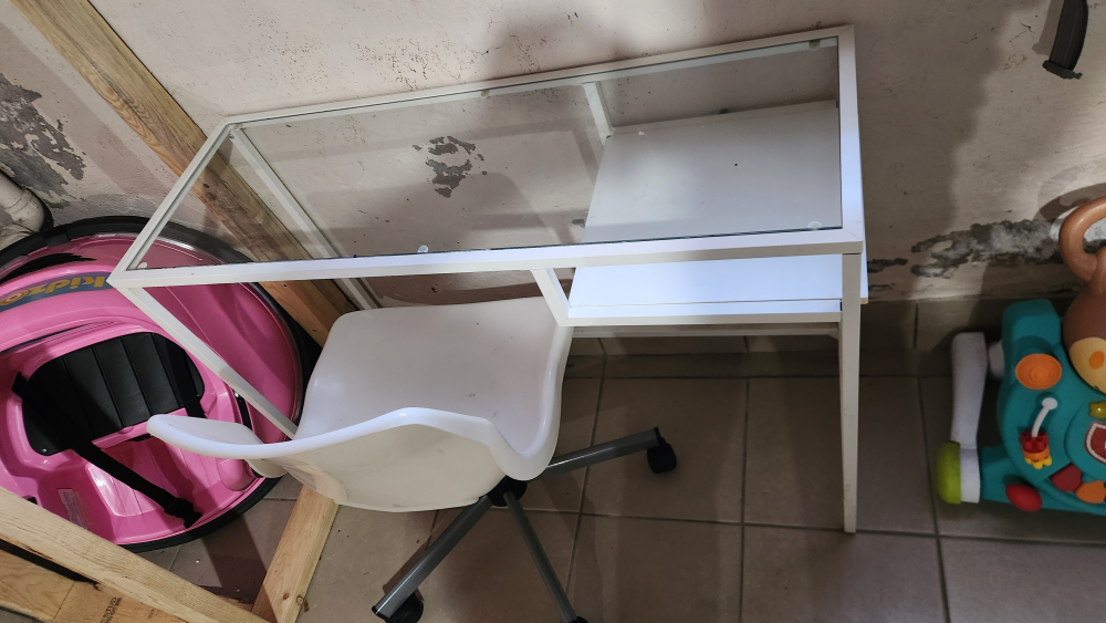 IKEA. White Metal Desk with Glass Top and Chair - photo 2
