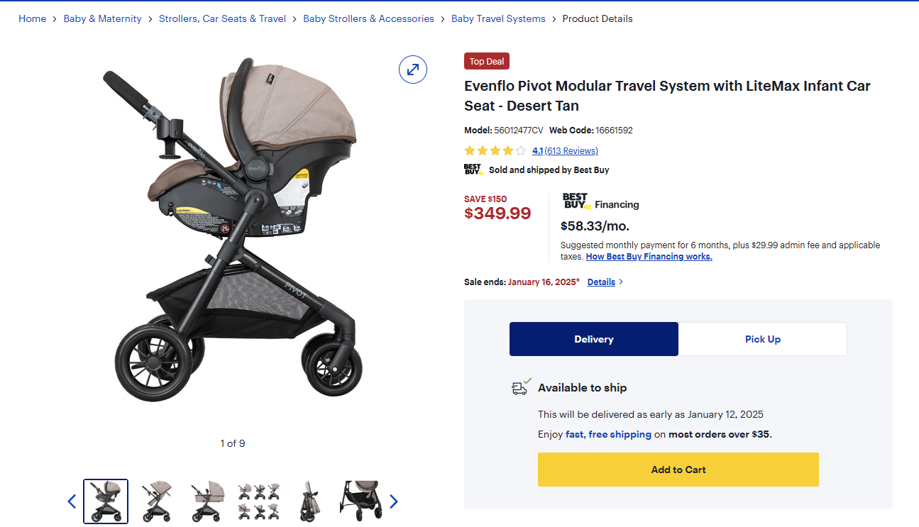 Evenflo Pivot Modular Travel System with LiteMax Infant Car Seat