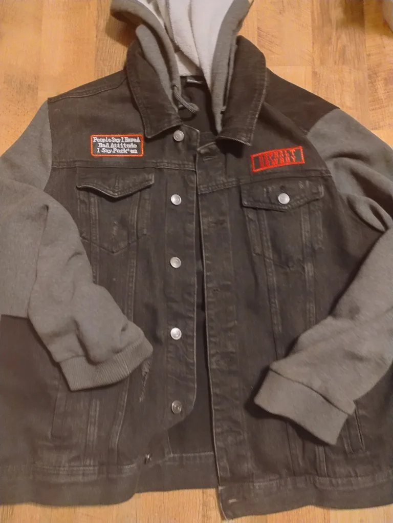 Black Denim Jacket with Patches thumbnail