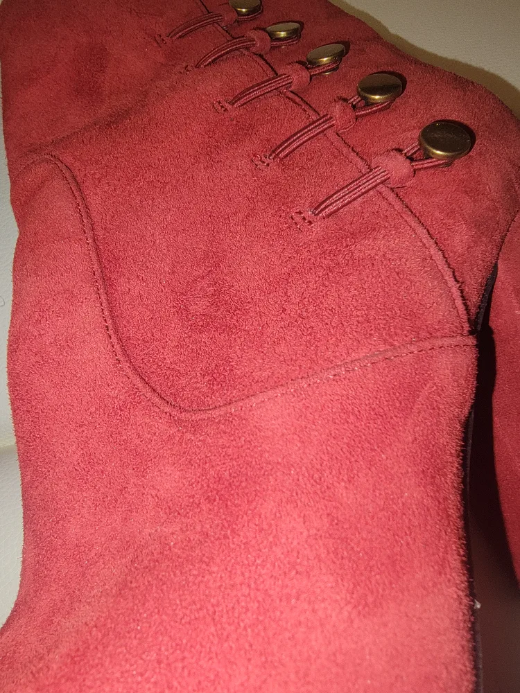 Guess Red Suede Ankle Boots with Gold Buttons image indicator(3)