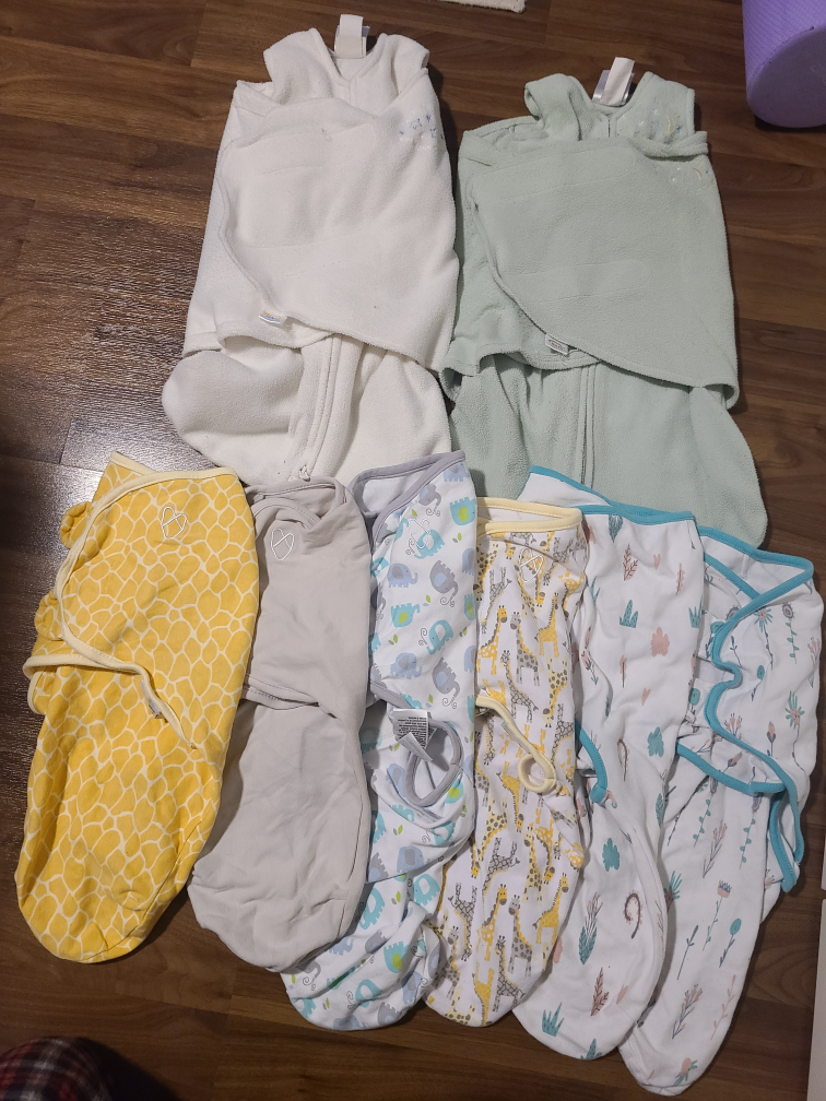 2 Halo SleepSack fleece, 6 SwaddleMe, all newborn size