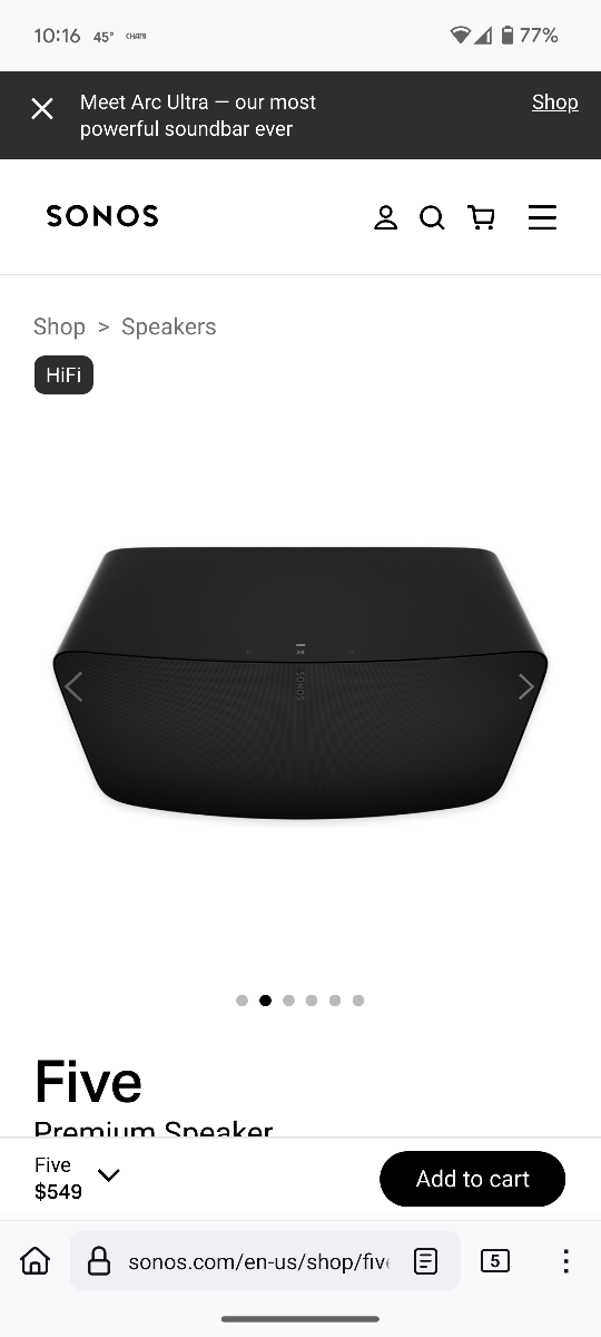 Sonos Five Premium Wireless Speaker - Black - photo 2