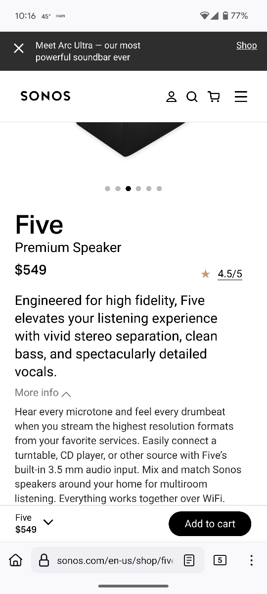 Sonos Five Premium Wireless Speaker - Black - photo 3