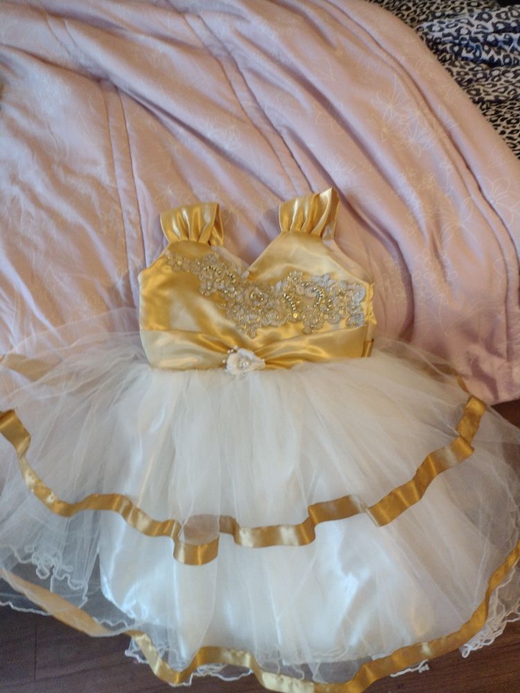 Adorable Gold and White Flower Girl Dress