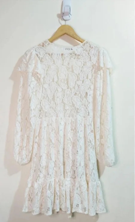 Zara-Cream coloured Lace Mini Dress image indicator(2)