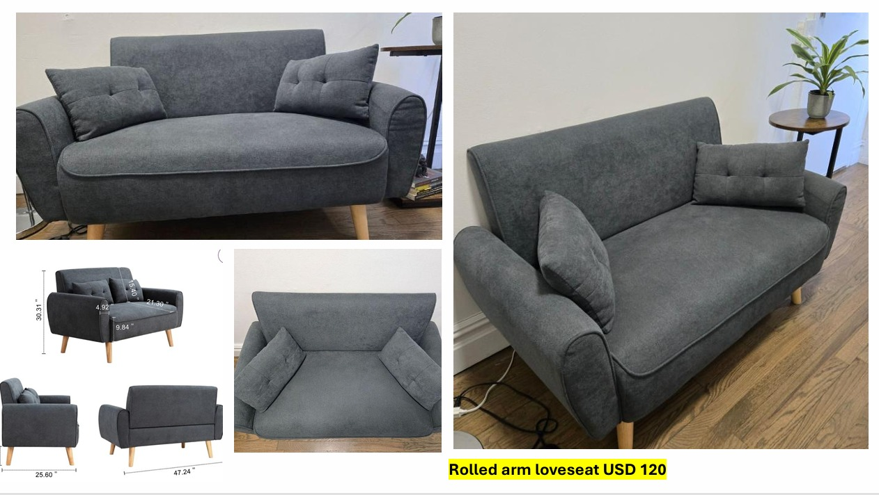 Dark Gray Rolled Arm Loveseat with Two Pillows - photo 5