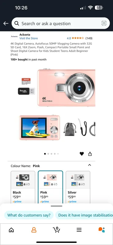 Acabeta 4K 50MP Digital Camera - Pink thumbnail