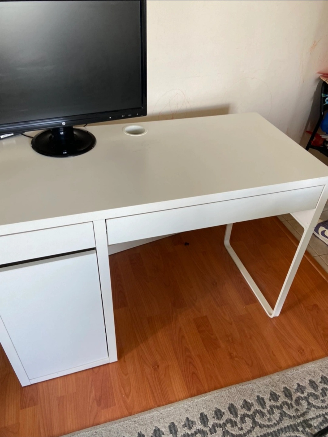 White Computer Desk with Drawer and Cabinet