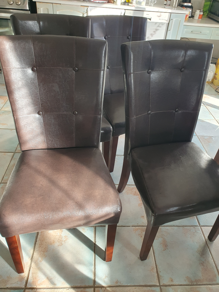 Set of 4 Brown Faux Leather Dining Chairs - photo 5