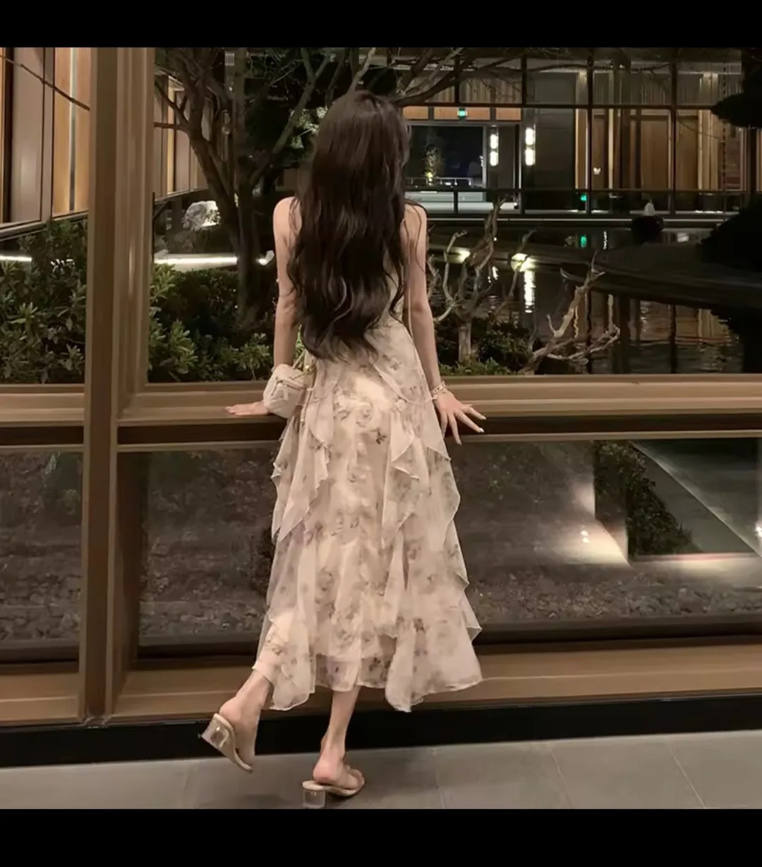 Small Sleeveless sling chiffon long dress image indicator(2)