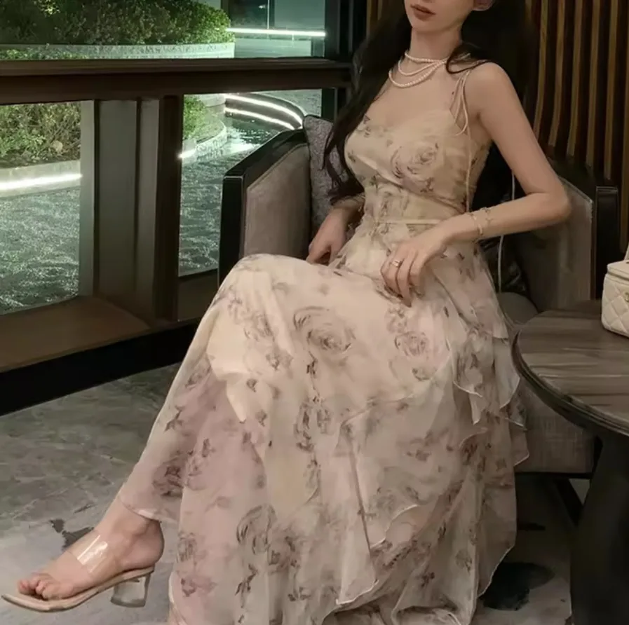 Small Sleeveless sling chiffon long dress image indicator(4)