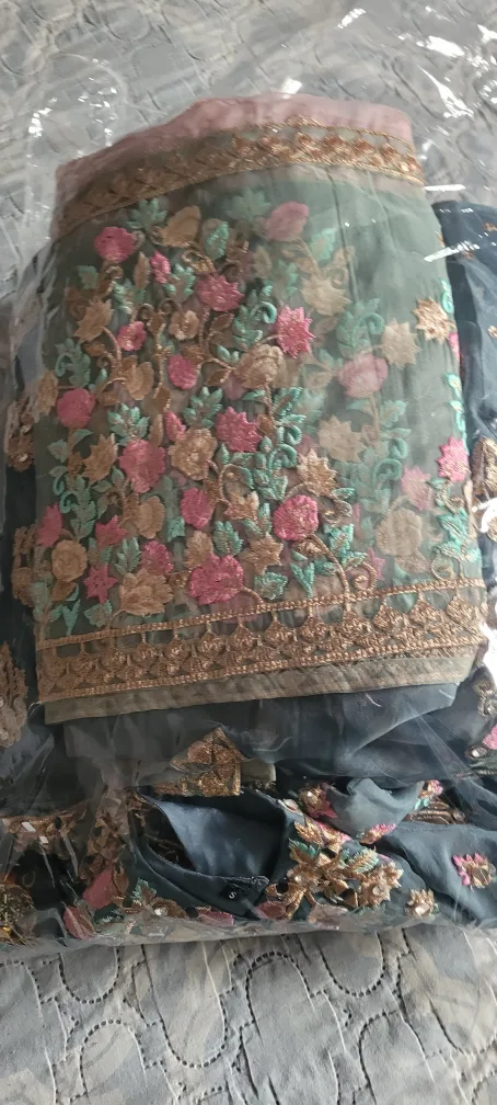 Gorgeous embroidered teal Pakistani Shalwar Kameez image indicator(2)