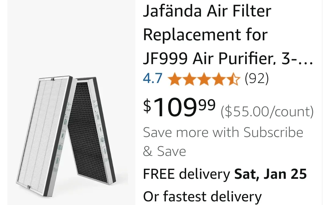Jafända JF999 Air Purifier REPLACEMENT FILTERS (2-Pack) image indicator(2)