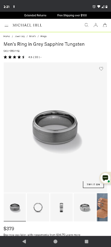 Michael Hill Men's Grey Sapphire Tungsten Ring - photo 3