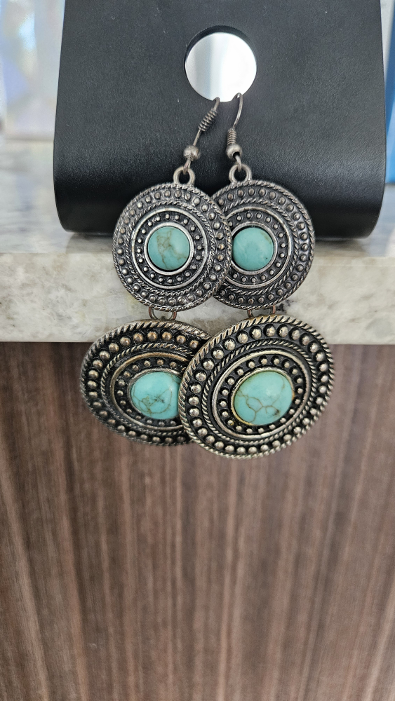 NEGOTIABLE - Silver Tone Turquoise Dangle Earrings