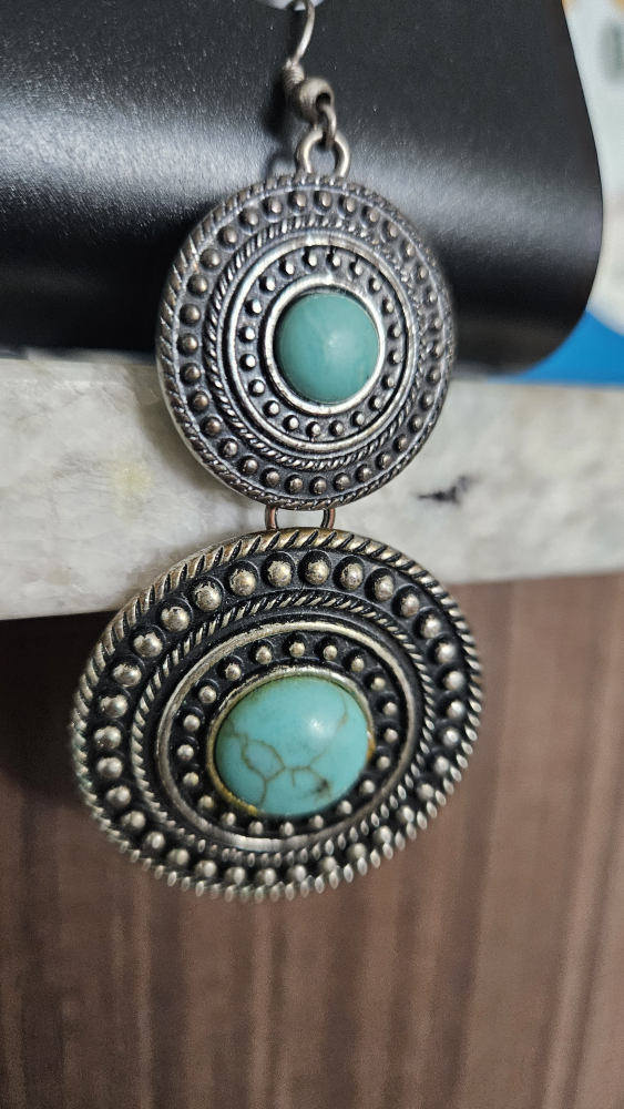 NEGOTIABLE - Silver Tone Turquoise Dangle Earrings - photo 2