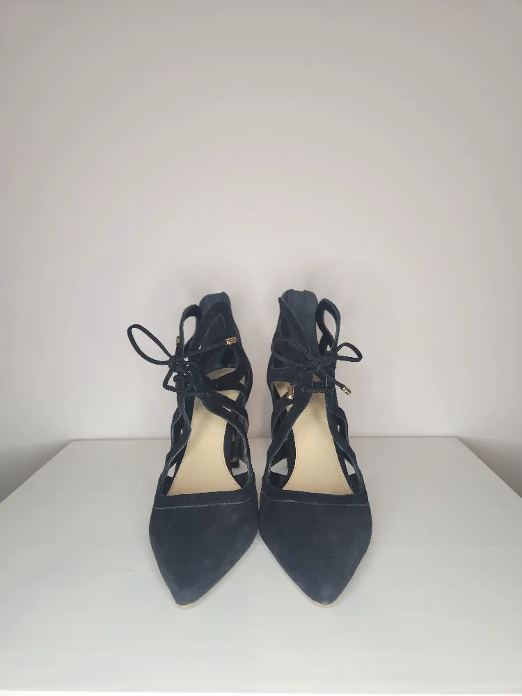 Vince Camuto Black Suede Cut-Out Heels with Lace-Up Detail image indicator(2)