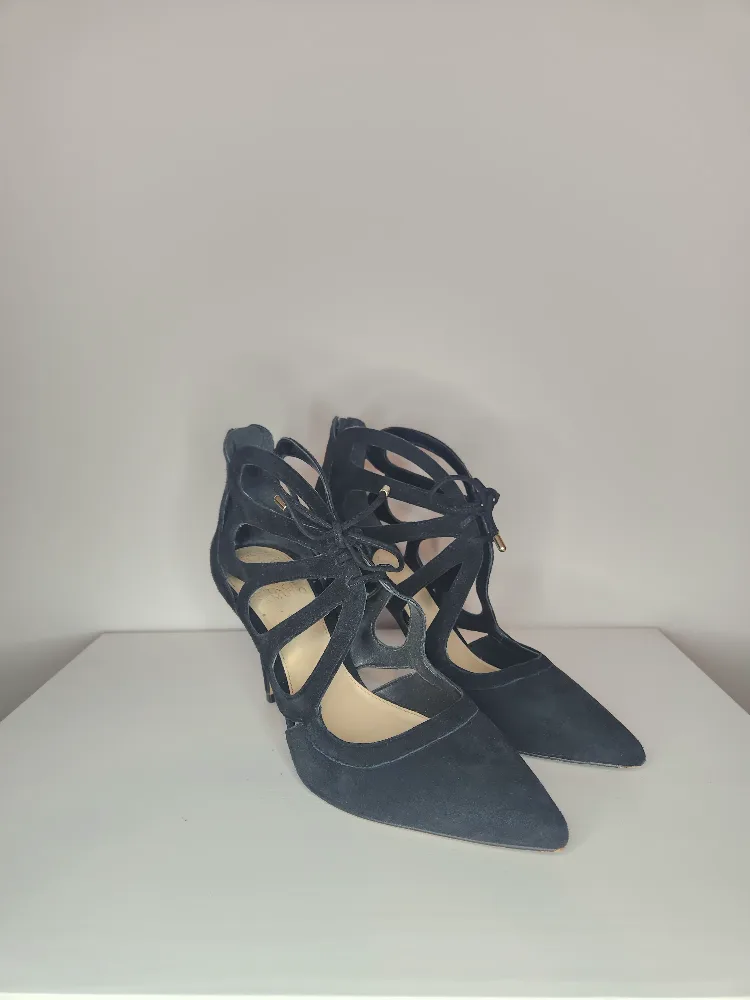 Vince Camuto Black Suede Cut-Out Heels with Lace-Up Detail image indicator(3)