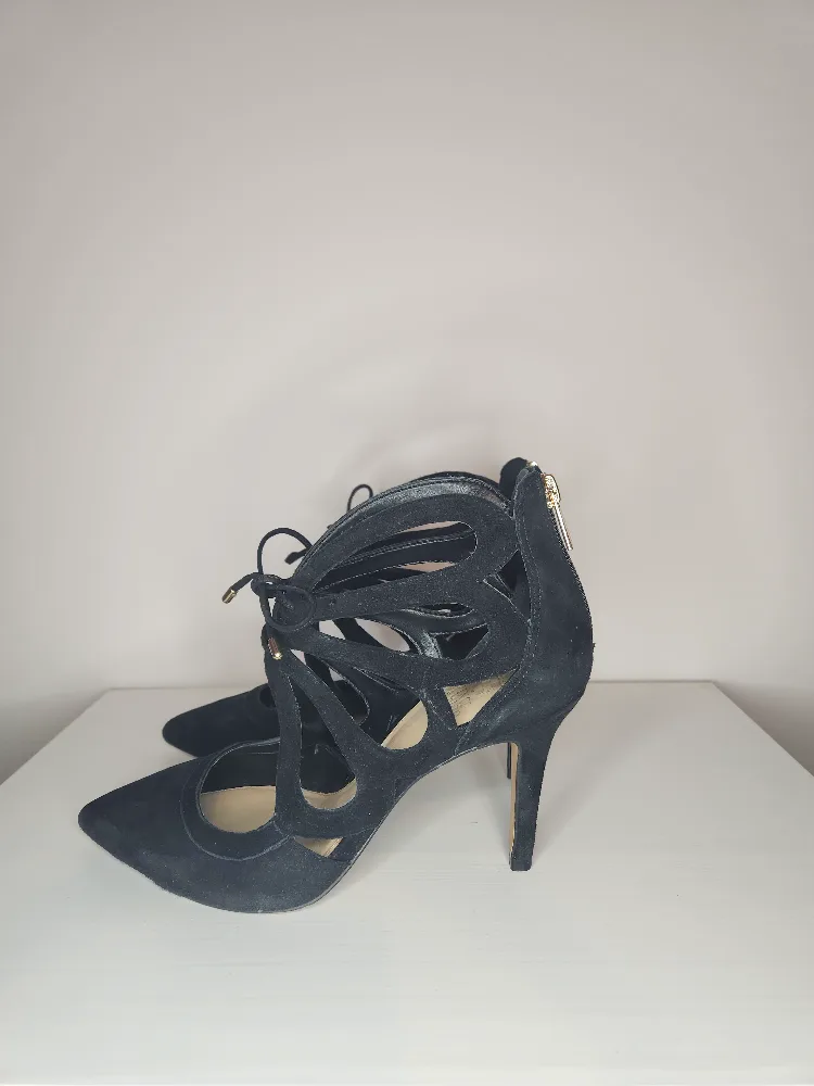 Vince Camuto Black Suede Cut-Out Heels with Lace-Up Detail image indicator(6)