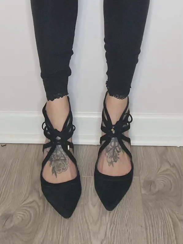 Vince Camuto Black Suede Cut-Out Heels with Lace-Up Detail image indicator(7)