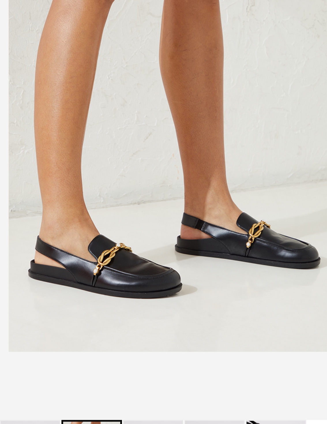 Black Leather Loafers with Gold Chain Detail