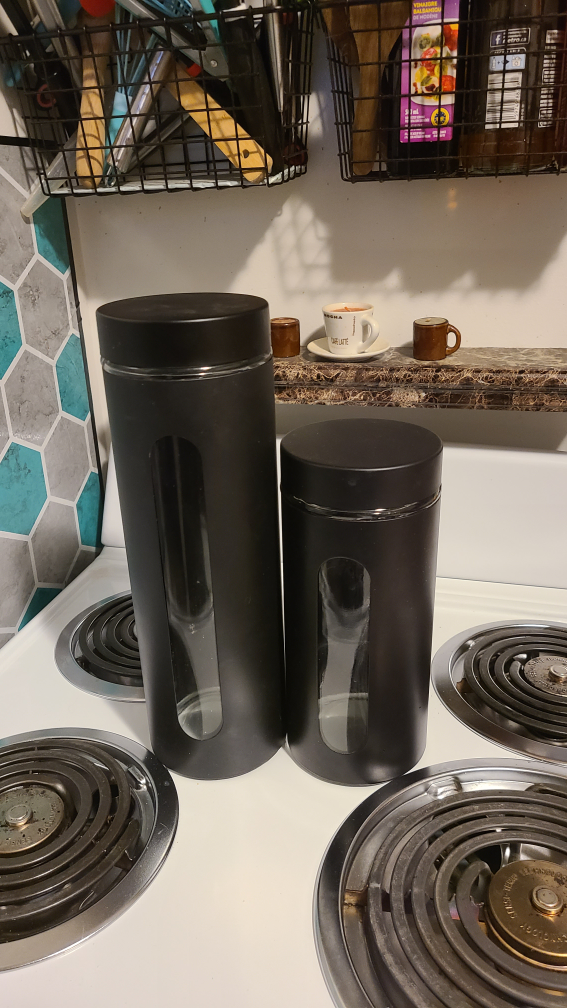 Set of 2 Black Glass Canisters with Clear Window - photo 2