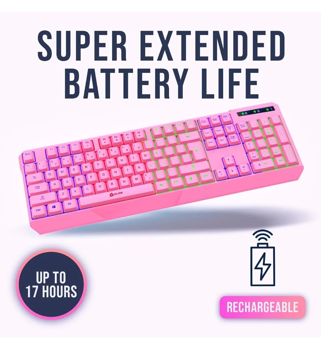 KLIM Chroma RGB Wireless Keyboard - Quiet, Durable, Pink image indicator(4)