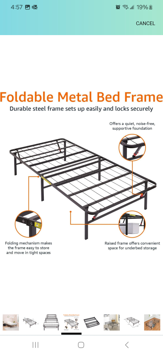 Foldable Metal Bed Frame + Mattress - Twin Size - photo 3