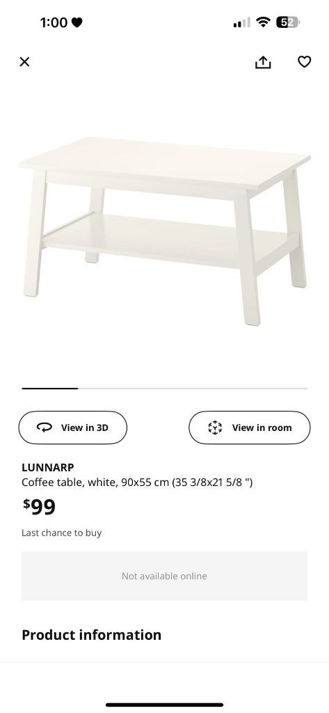 IKEA LUNNARP Coffee Table - White