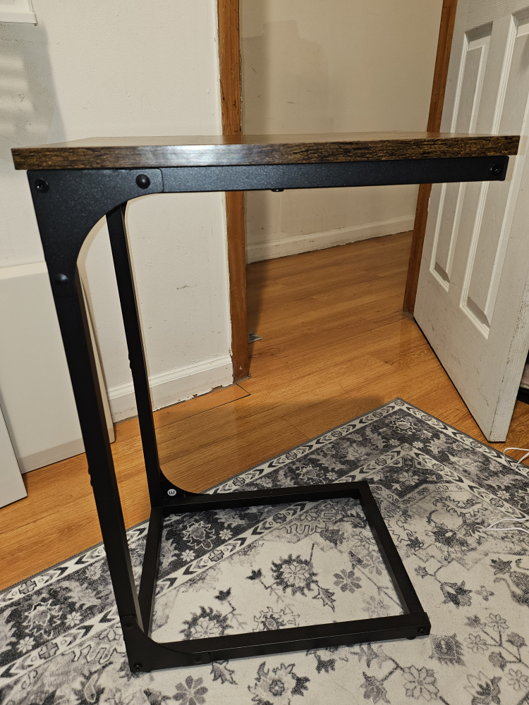 C-Shaped End Table, Rustic Brown Wood Top, Black Metal Frame - photo 3