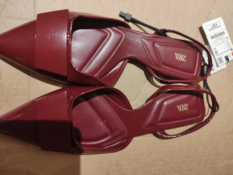 Zara Burgundy Pointed-Toe Slingback Flats image indicator(5)