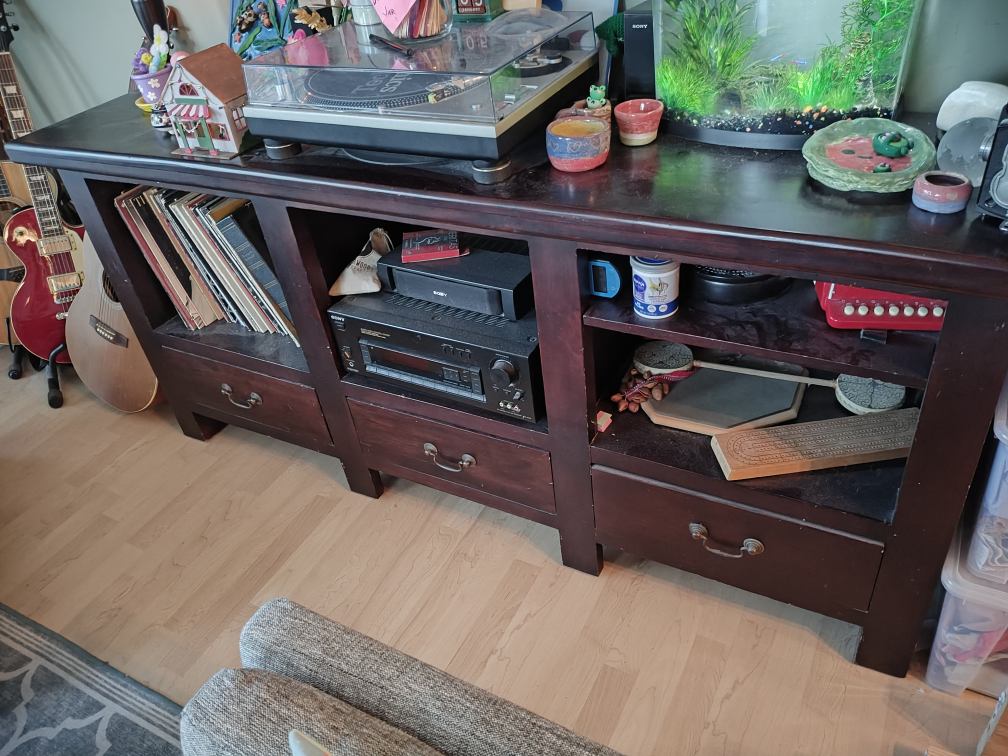 Dark Wood Entertainment Center with Drawers