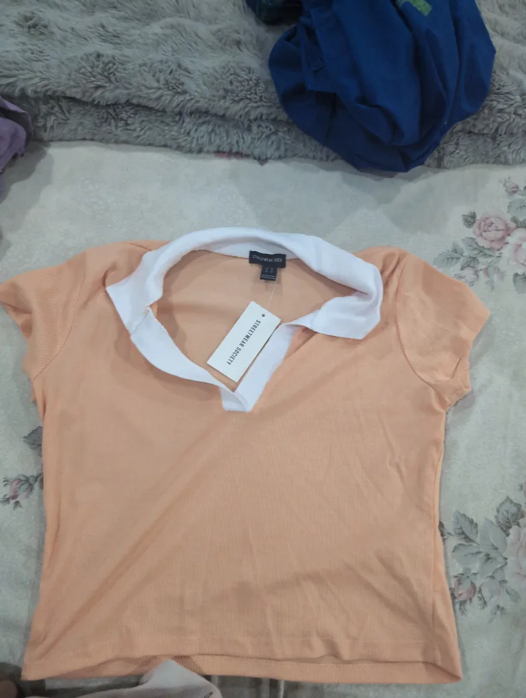 Peach Streetwear Society Collared Crop Top thumbnail