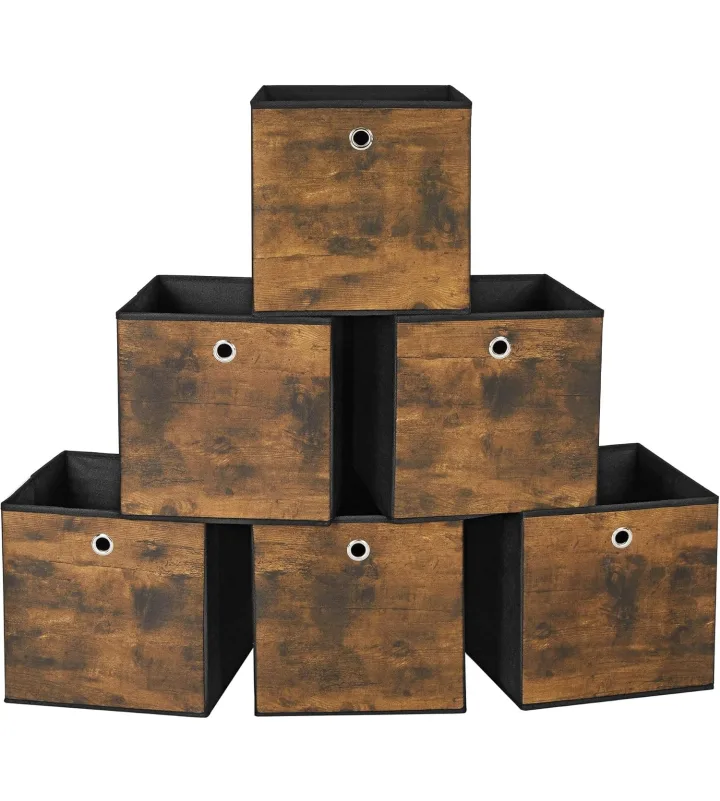 Set of 6 Rustic Brown Fabric Storage Cubes thumbnail