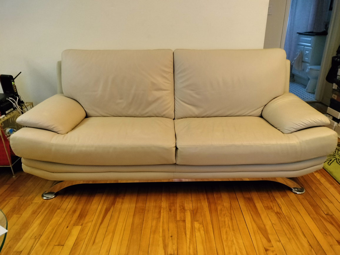 Beige Leather Loveseat with Chrome Legs - photo 2