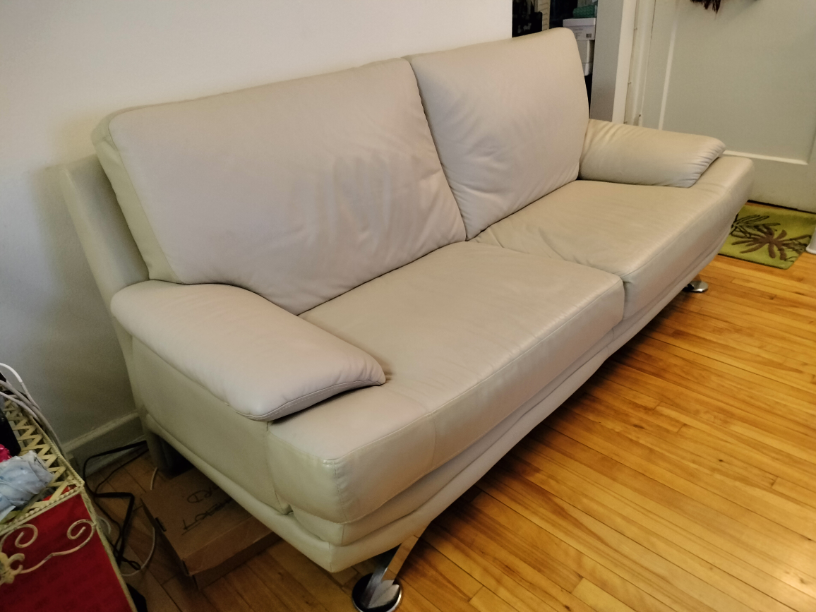 Beige Leather Loveseat with Chrome Legs - photo 3