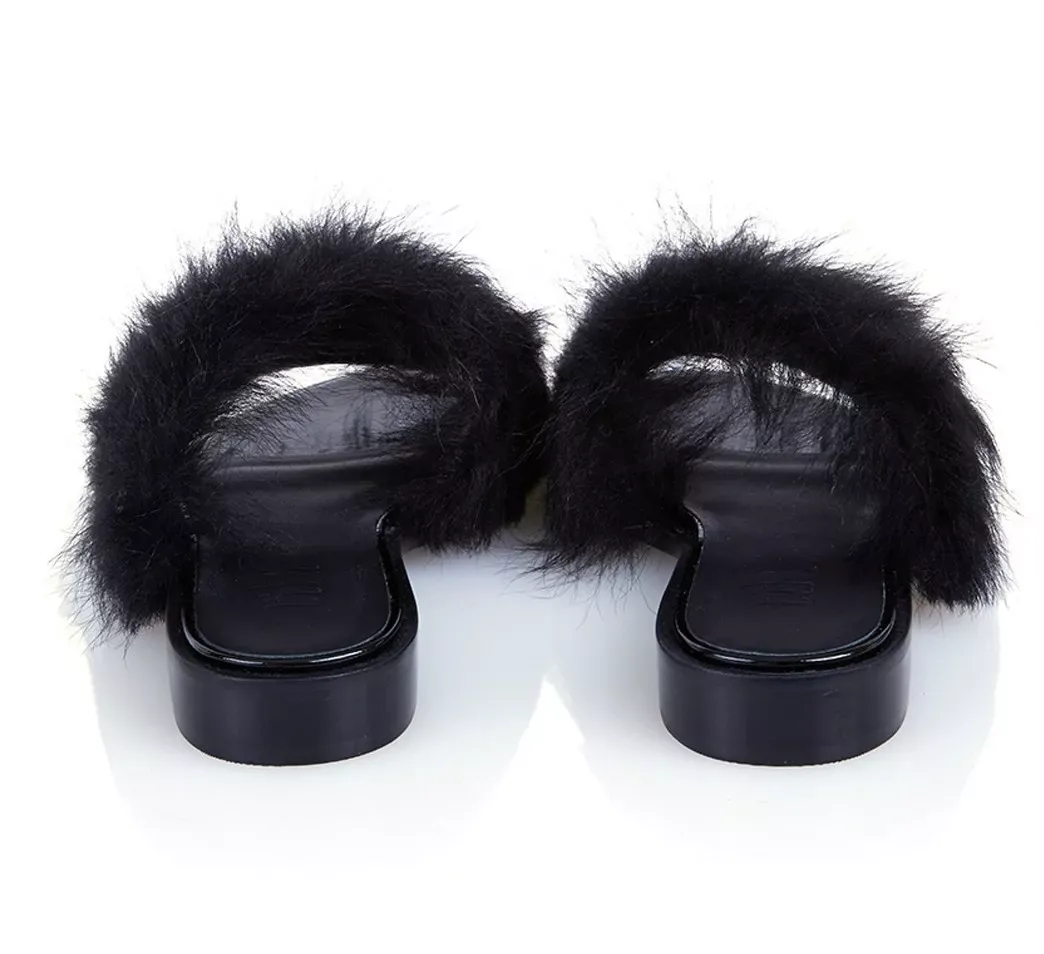Tibi Kellen Black Shearling brazilian fur slides image indicator(7)
