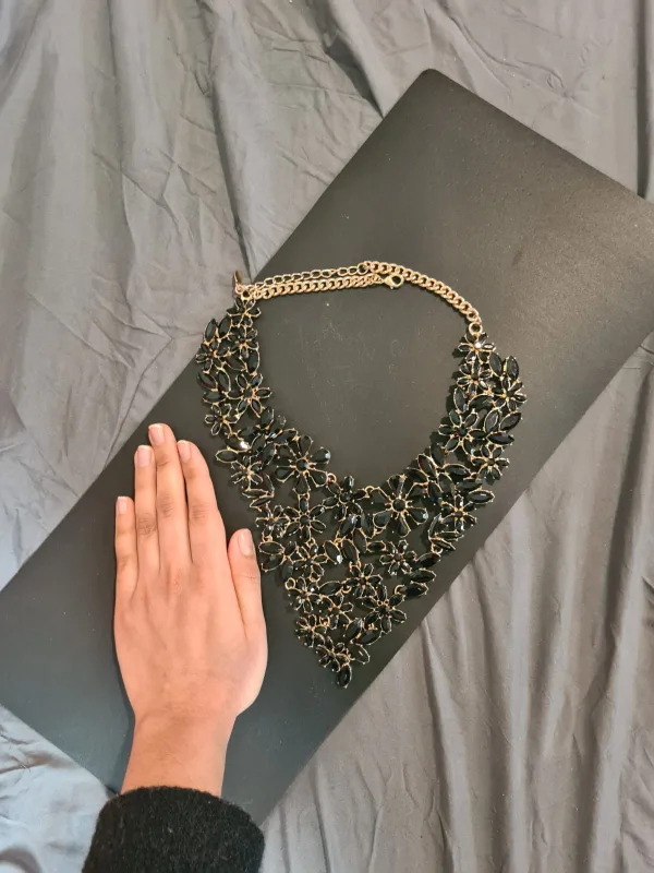 Black gems studded Statement Necklace image indicator(4)