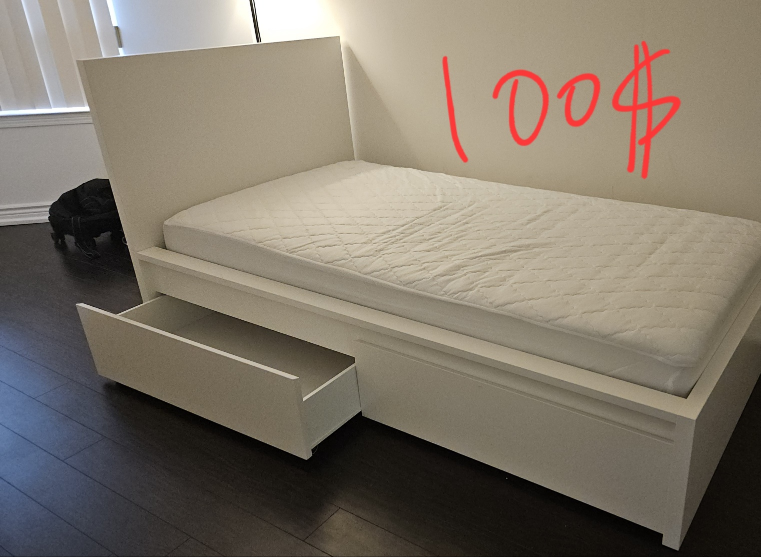 White Single Bed Frame with Storage Drawer