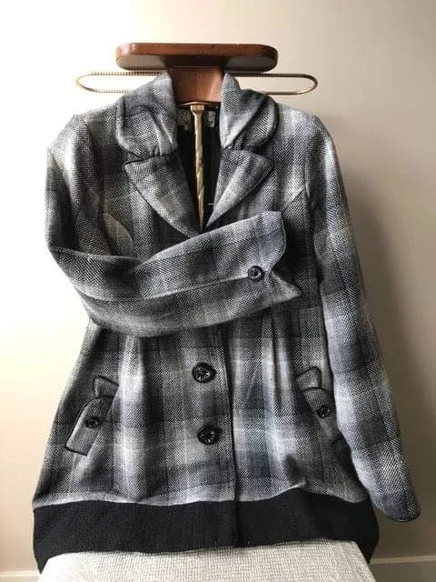 Women's Grey and Black Plaid Coat image indicator(3)