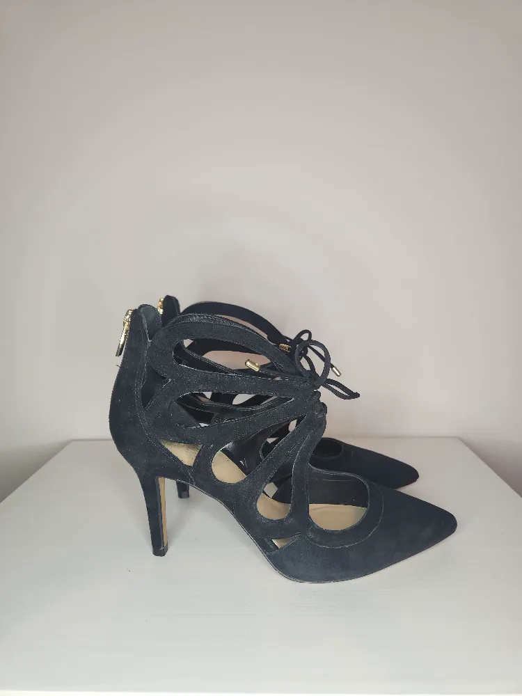 Vince Camuto Black Suede Cut-Out Heels with Lace-Up Detail image indicator(4)