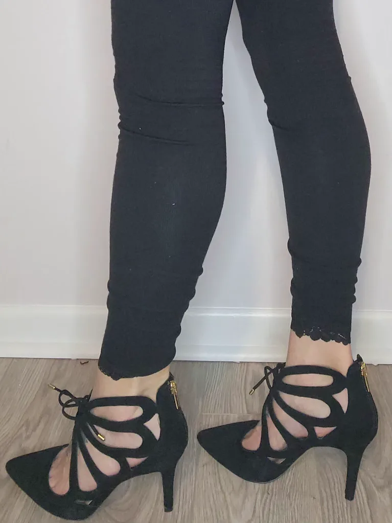 Vince Camuto Black Suede Cut-Out Heels with Lace-Up Detail image indicator(9)