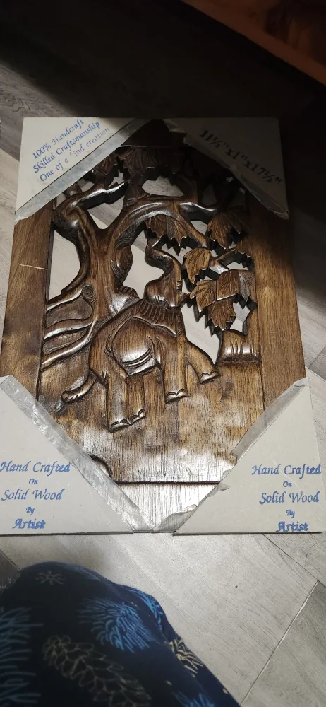 Hand Carved Wooden Elephant Wall Hanging image indicator(2)