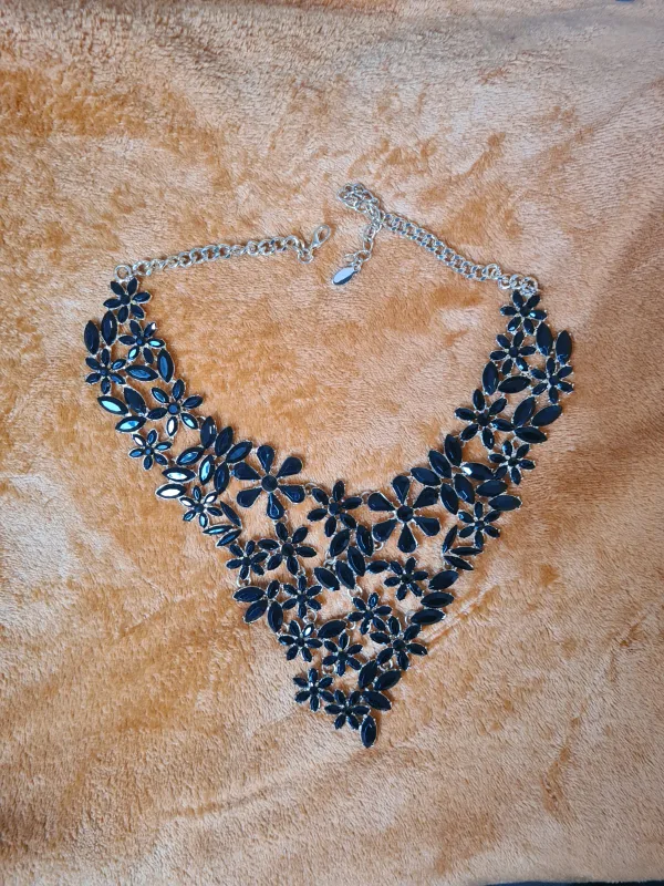 Black gems studded Statement Necklace image indicator(3)