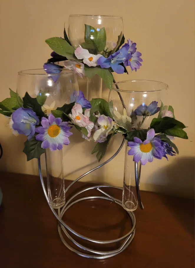 Triple Votive Candle Holder with Floral Accents