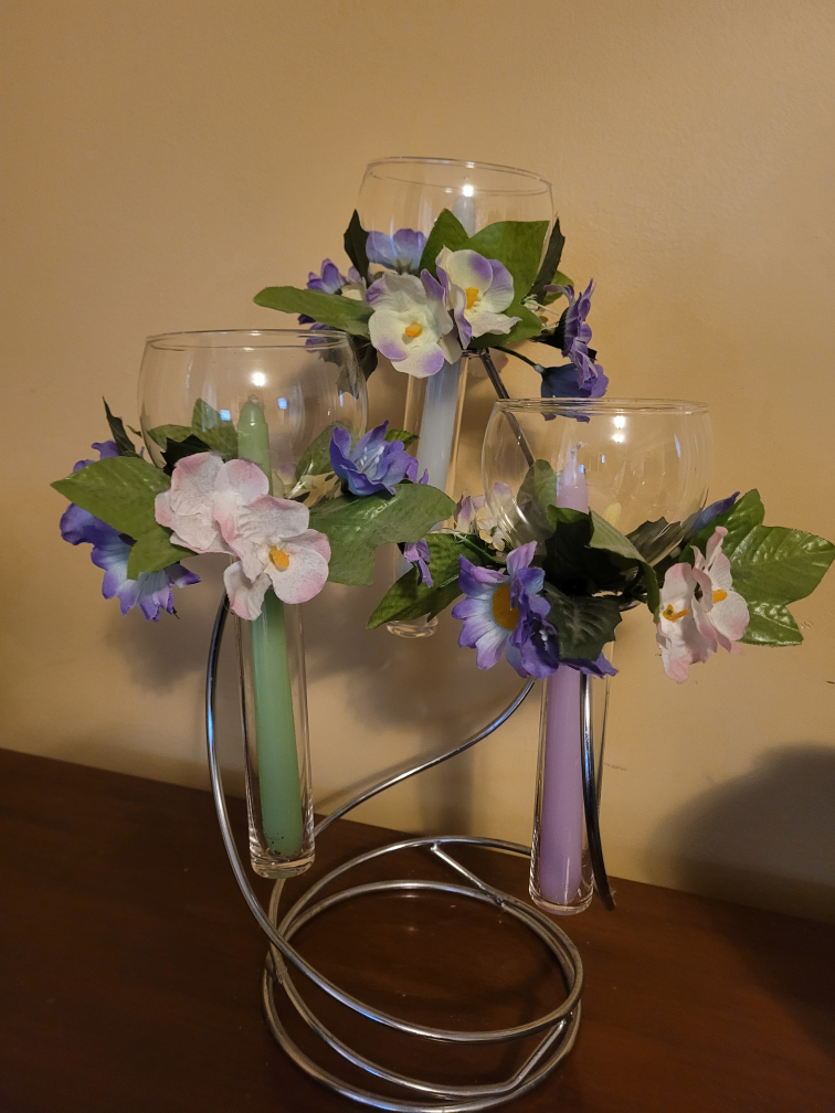 Triple Votive Candle Holder with Floral Accents - photo 2