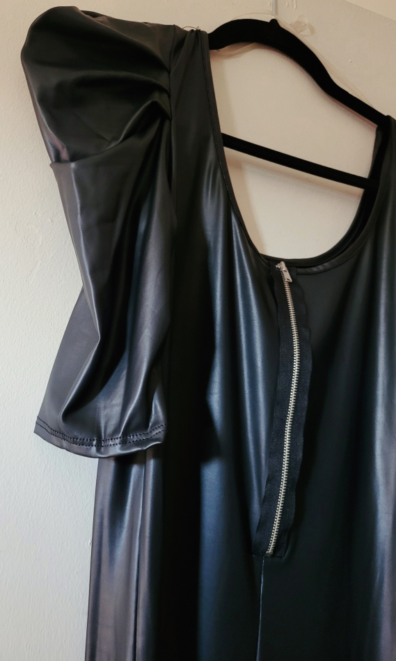 Black Faux Leather Dress with Puff Sleeves - photo 2