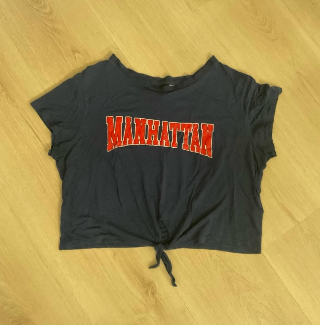 Navy Blue Manhattan Graphic Crop Top