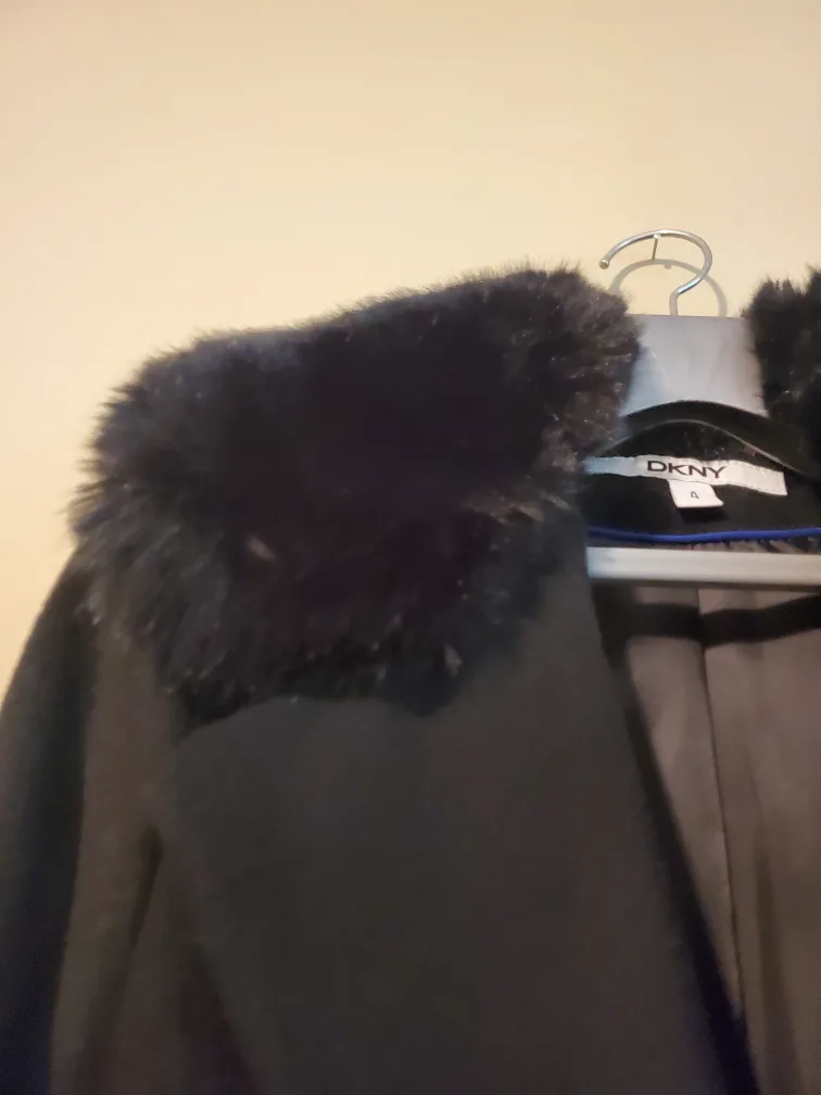 DKNY Black Winter Coat with Fur Collar image indicator(2)